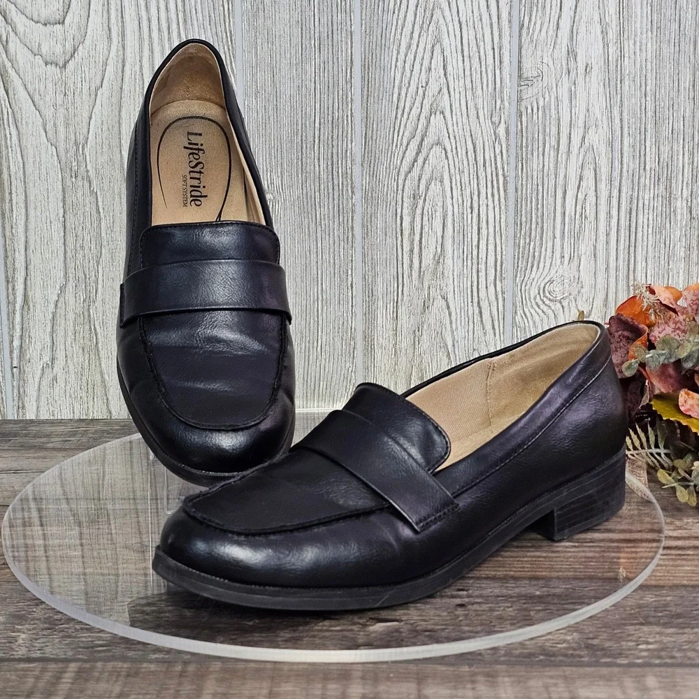 LifeStride Sonoma 2 Black Slip-On Loafers Soft System Comfort Shoes‎ Women's 10M